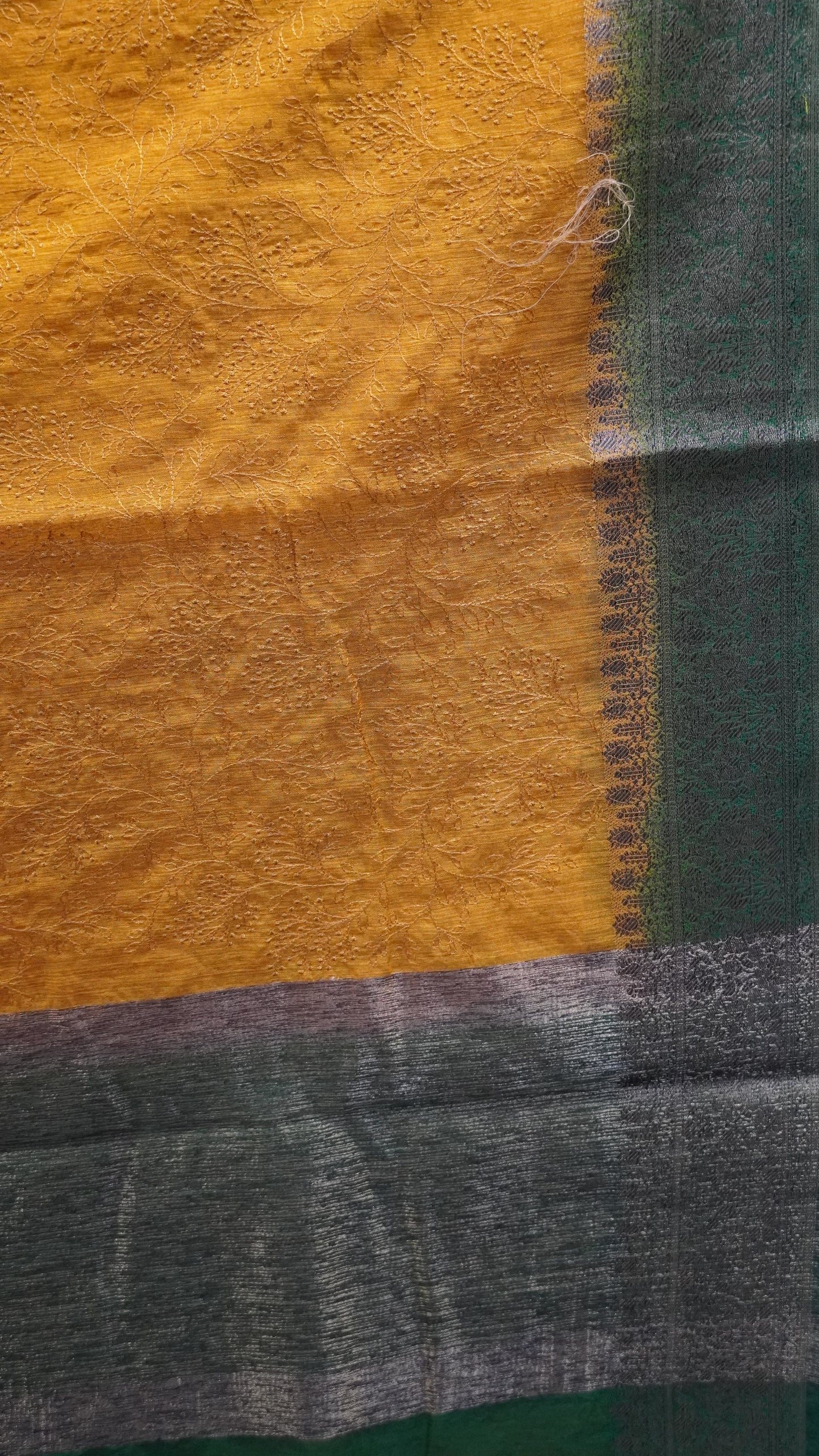 Bamboo Silk Saree-Mustard Gypso Thread Work