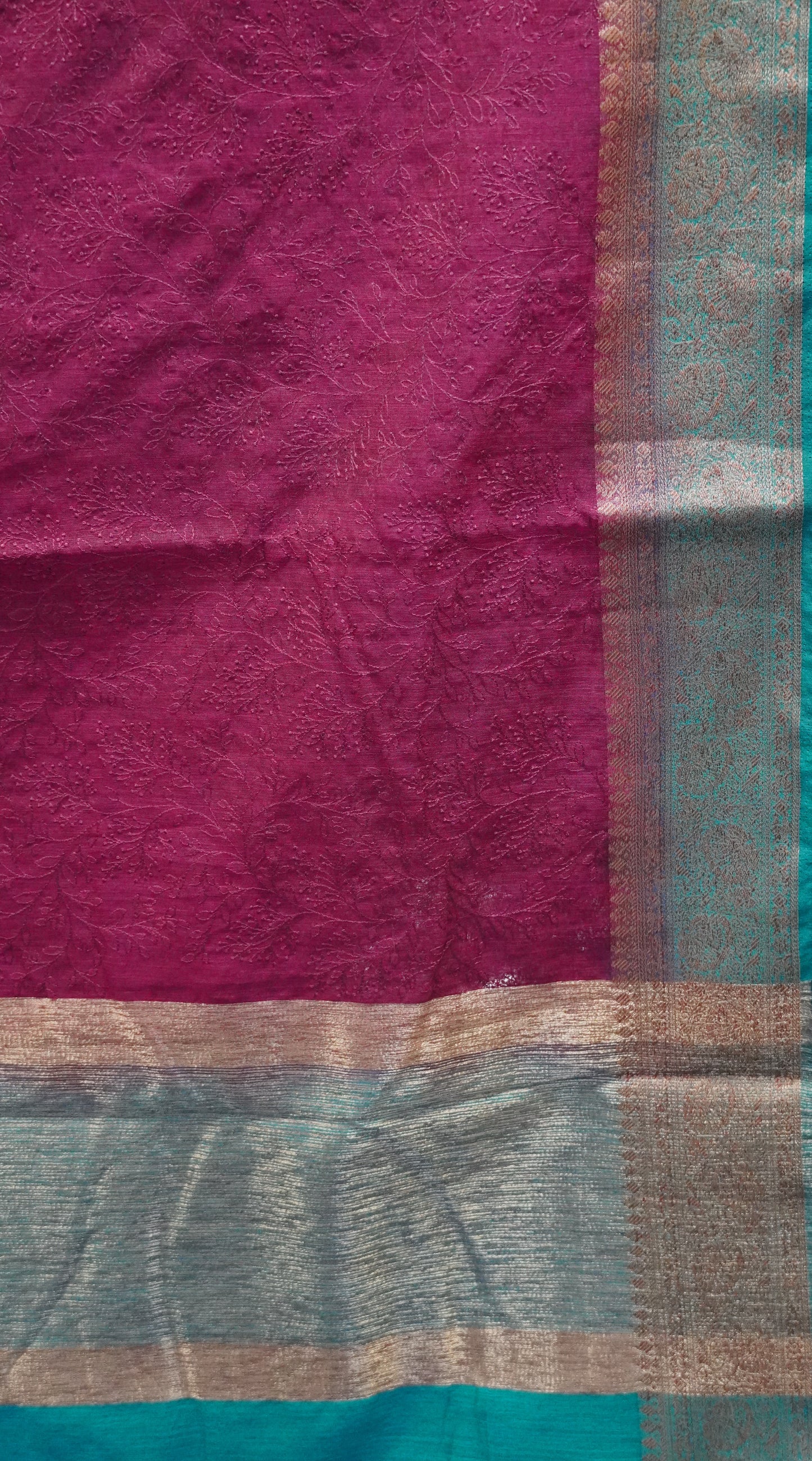 Bamboo Silk Saree-Wine Gypso Thread Work