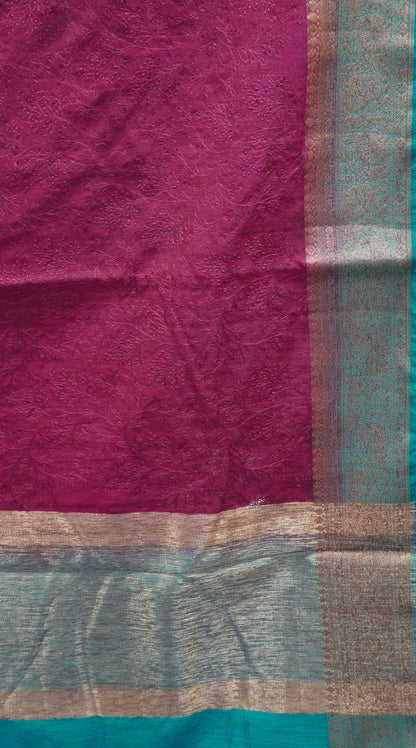 Bamboo Silk Saree-Wine Gypso Thread Work