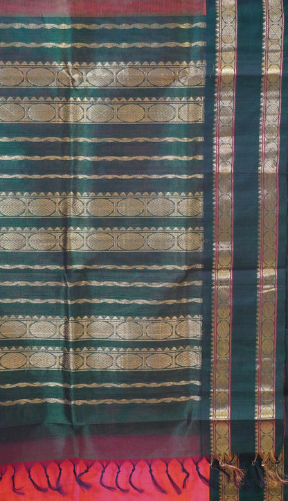Silk Cotton Saree Rettapet Border Orange to Green