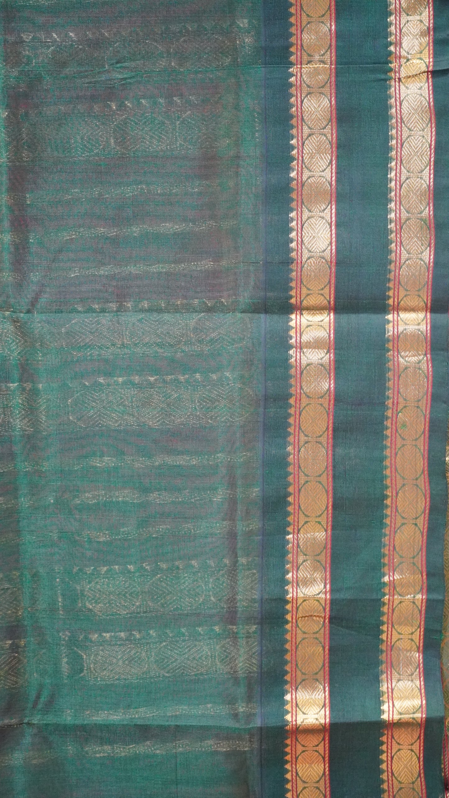 Silk Cotton Saree Rettapet Border Orange to Green