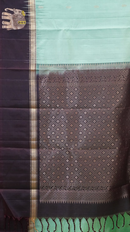 Pure Soft Silk Saree Elephant Border Green