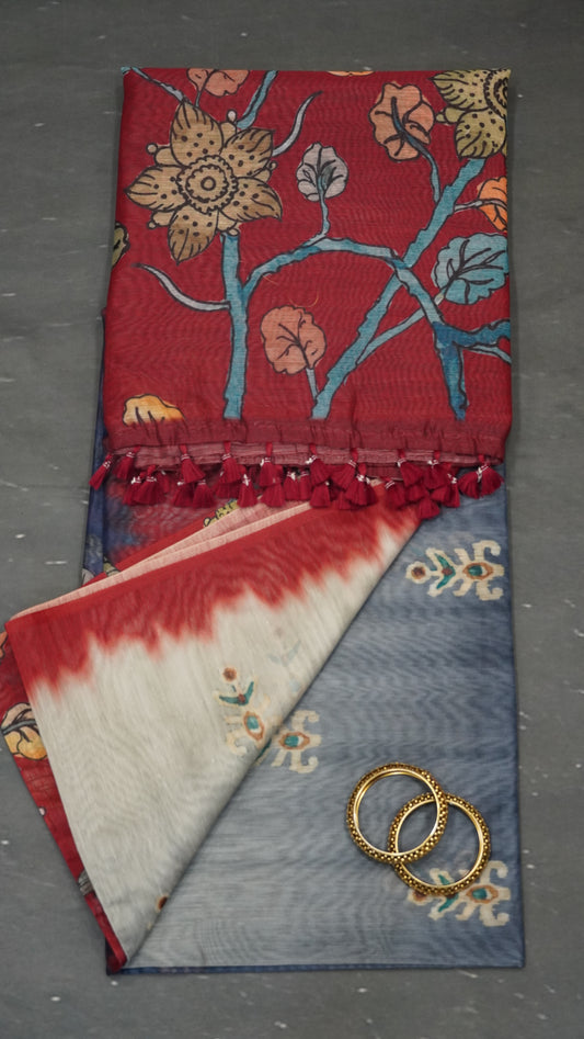 Chanderi Cotton Saree-Eagle Print-Maroon