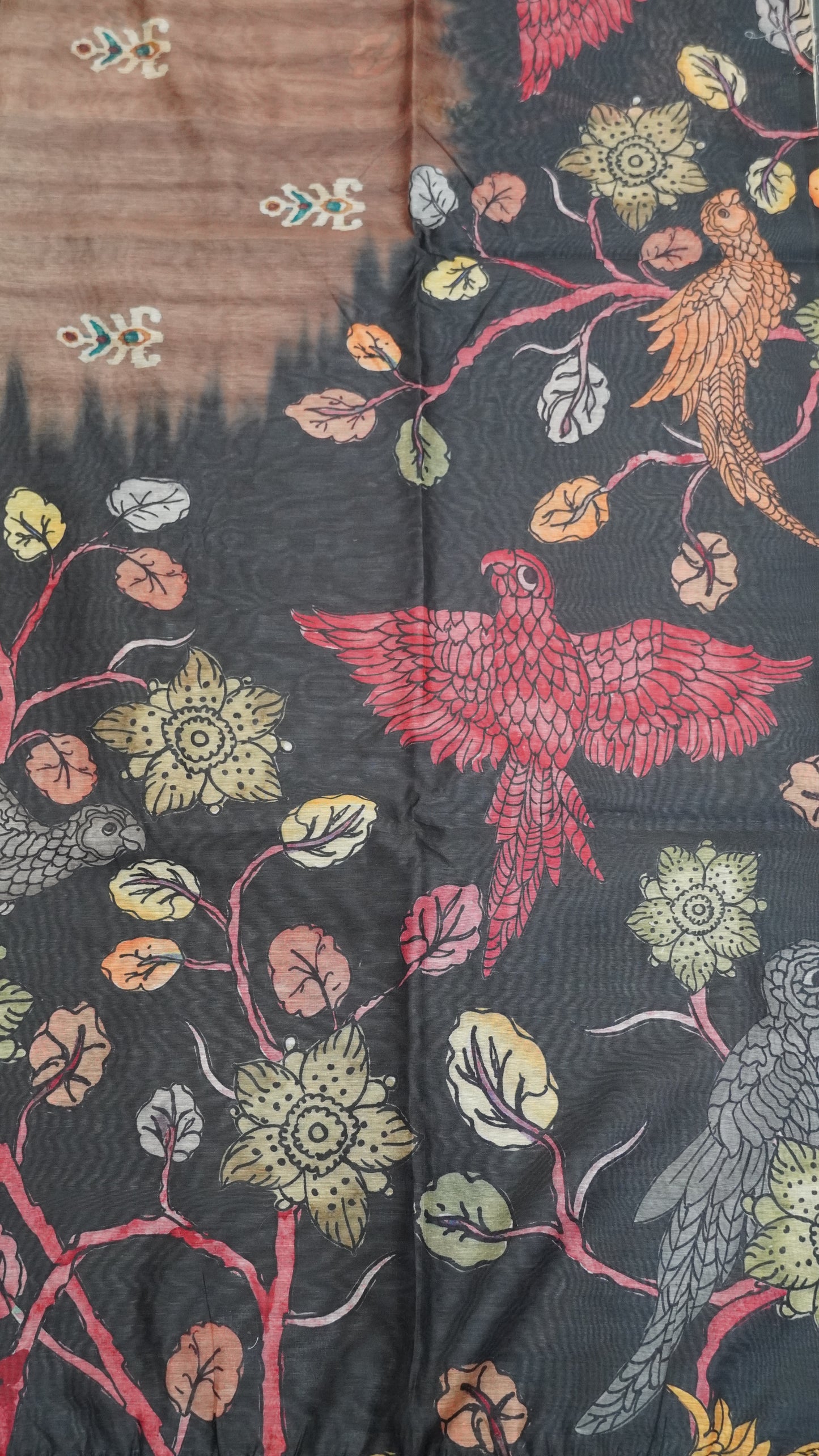 Chanderi Cotton Saree-Eagle Print-Black