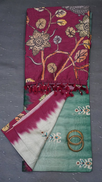 Chanderi Cotton Saree-Eagle Print-Dark Pink