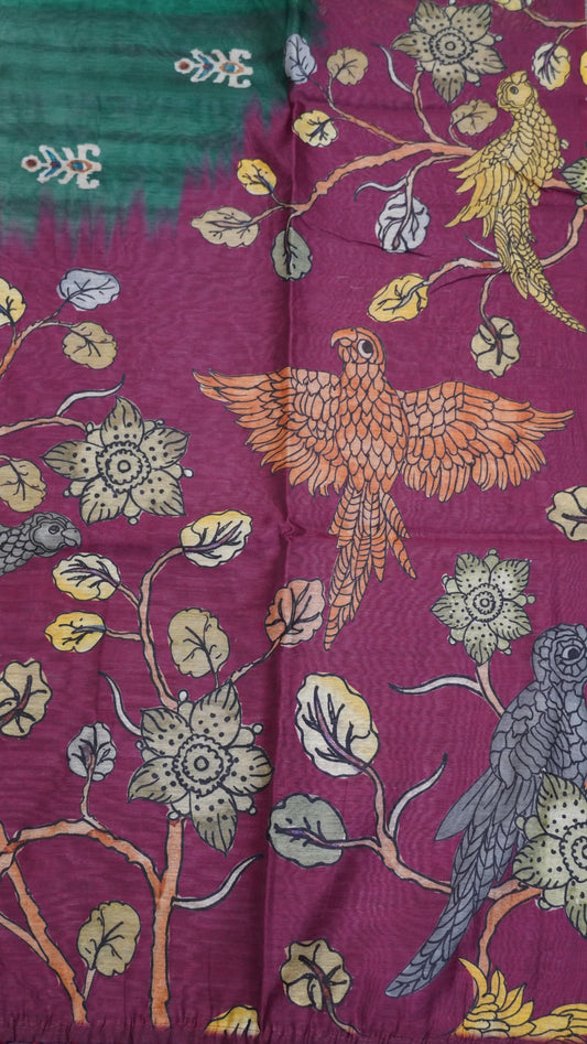 Chanderi Cotton Saree-Eagle Print-Dark Pink
