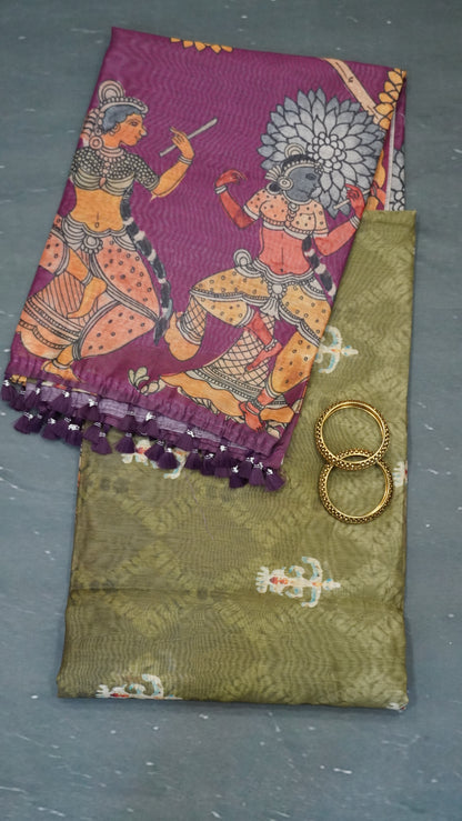 Chanderi Cotton Saree-Penn Kalamkari-Purple