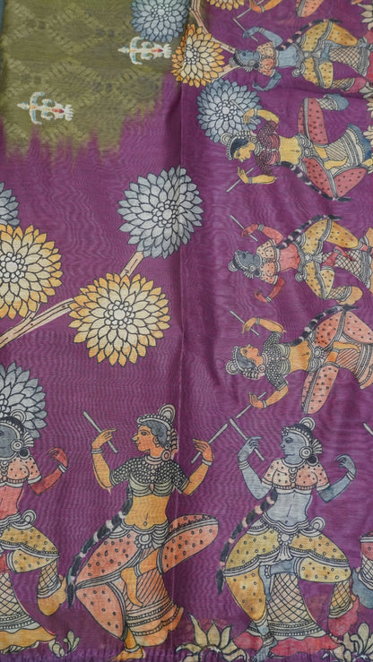 Chanderi Cotton Saree-Penn Kalamkari-Purple