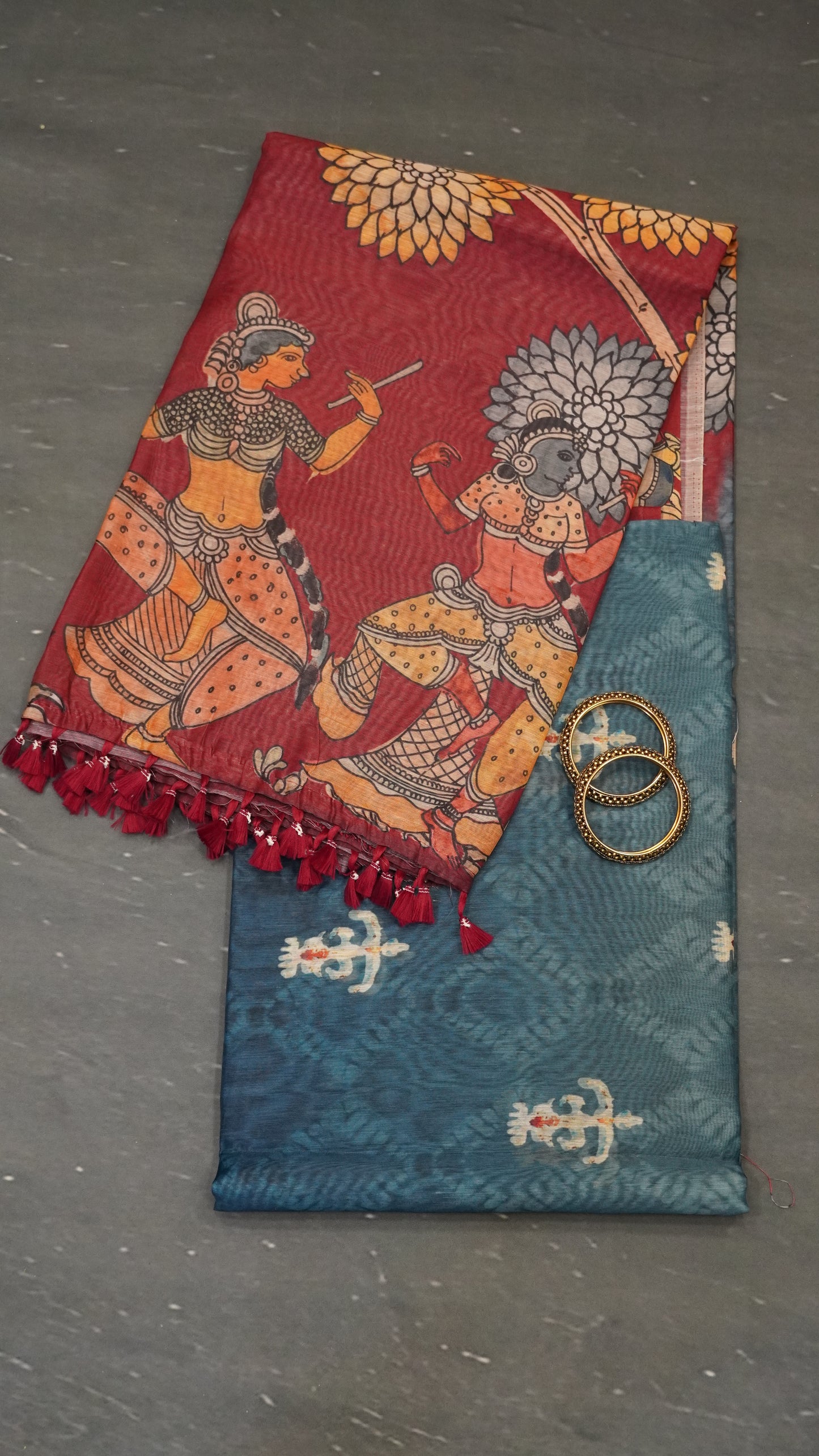 Chanderi Cotton Saree-Penn Kalamkari-Maroon