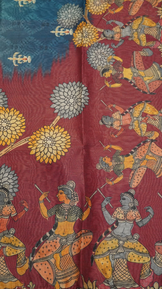 Chanderi Cotton Saree-Penn Kalamkari-Maroon