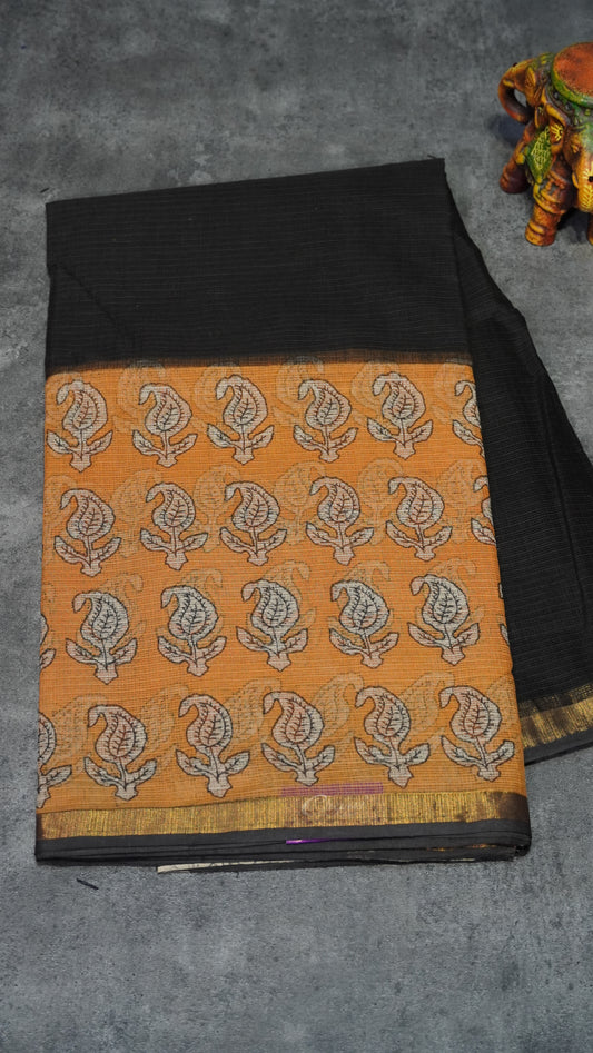 Kota Doria Cotton Saree Black