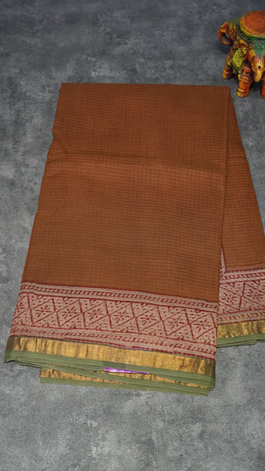 Kota Doria Cotton Saree Chocolate