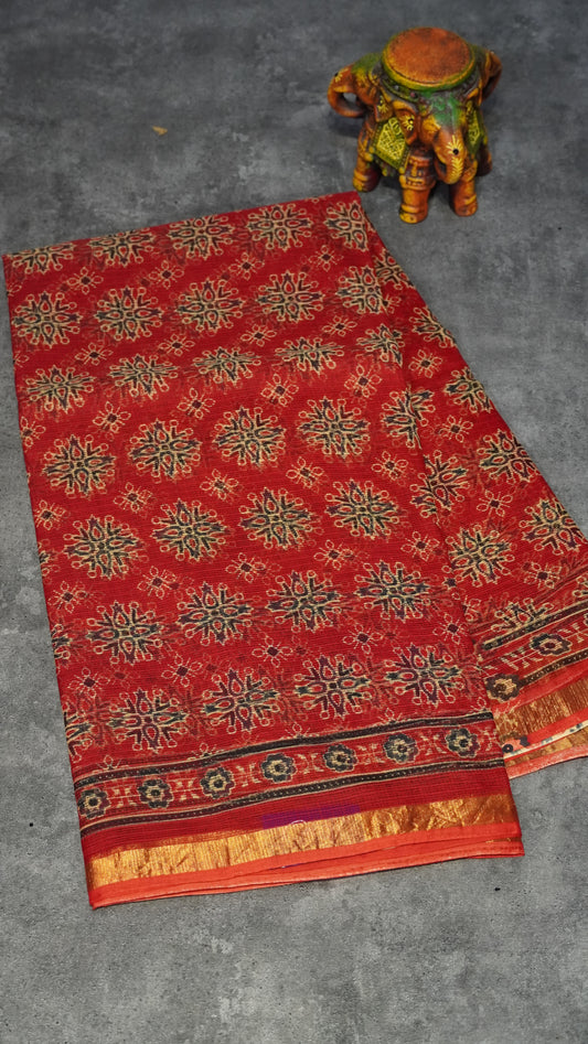 Kota Doria Cotton Saree Red