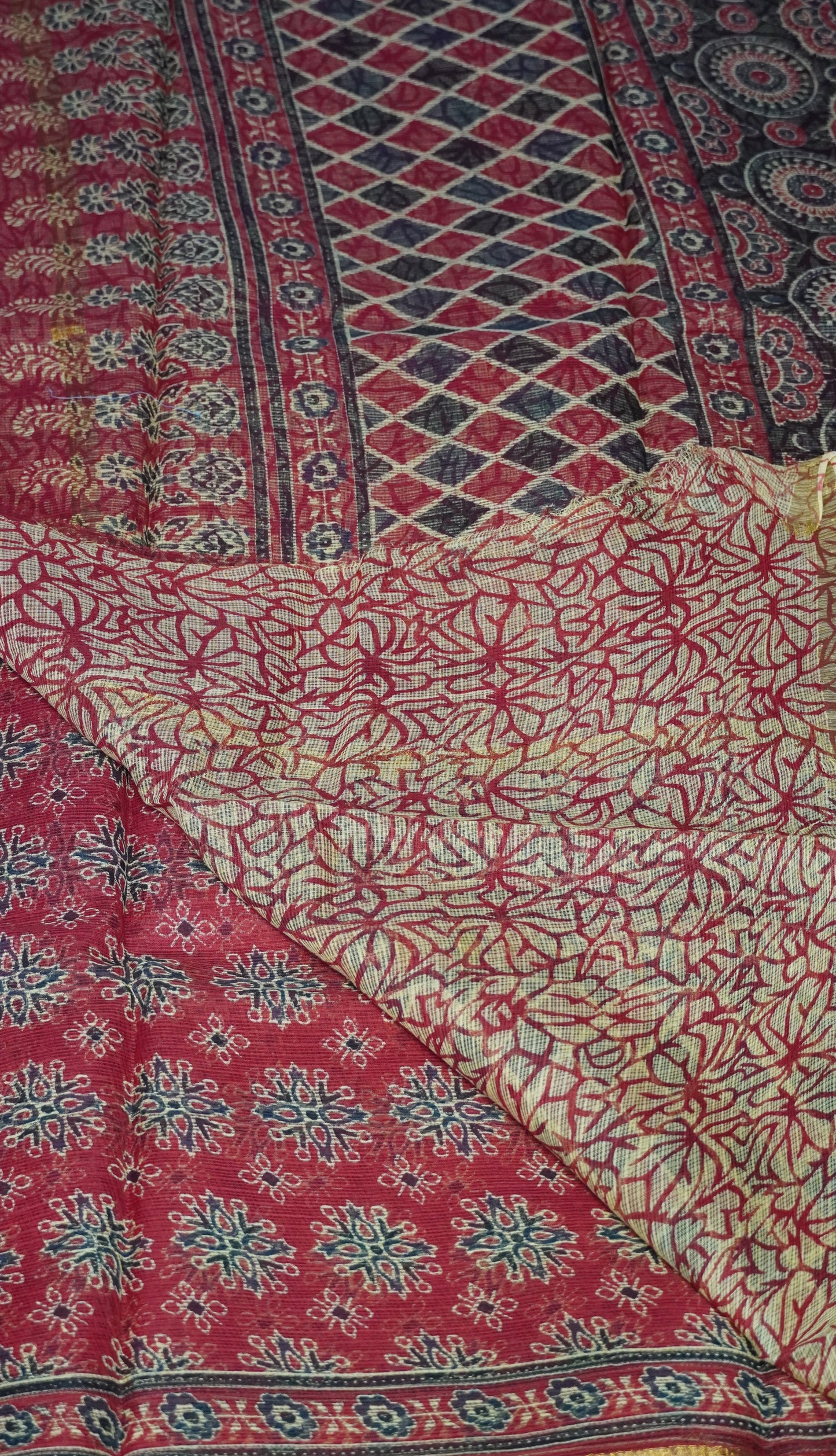 Kota Doria Cotton Saree Red