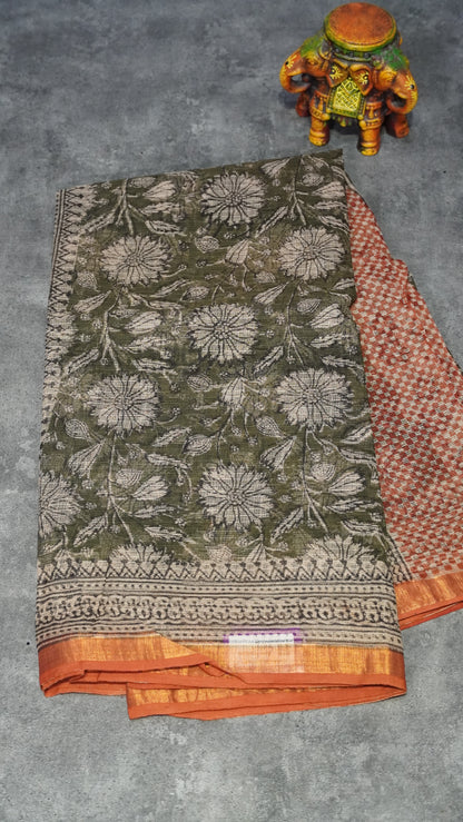 Kota Doria Cotton Saree Floral Print