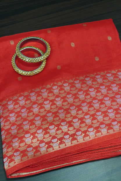 Banarasi Satin Saree - Zari Dots Red