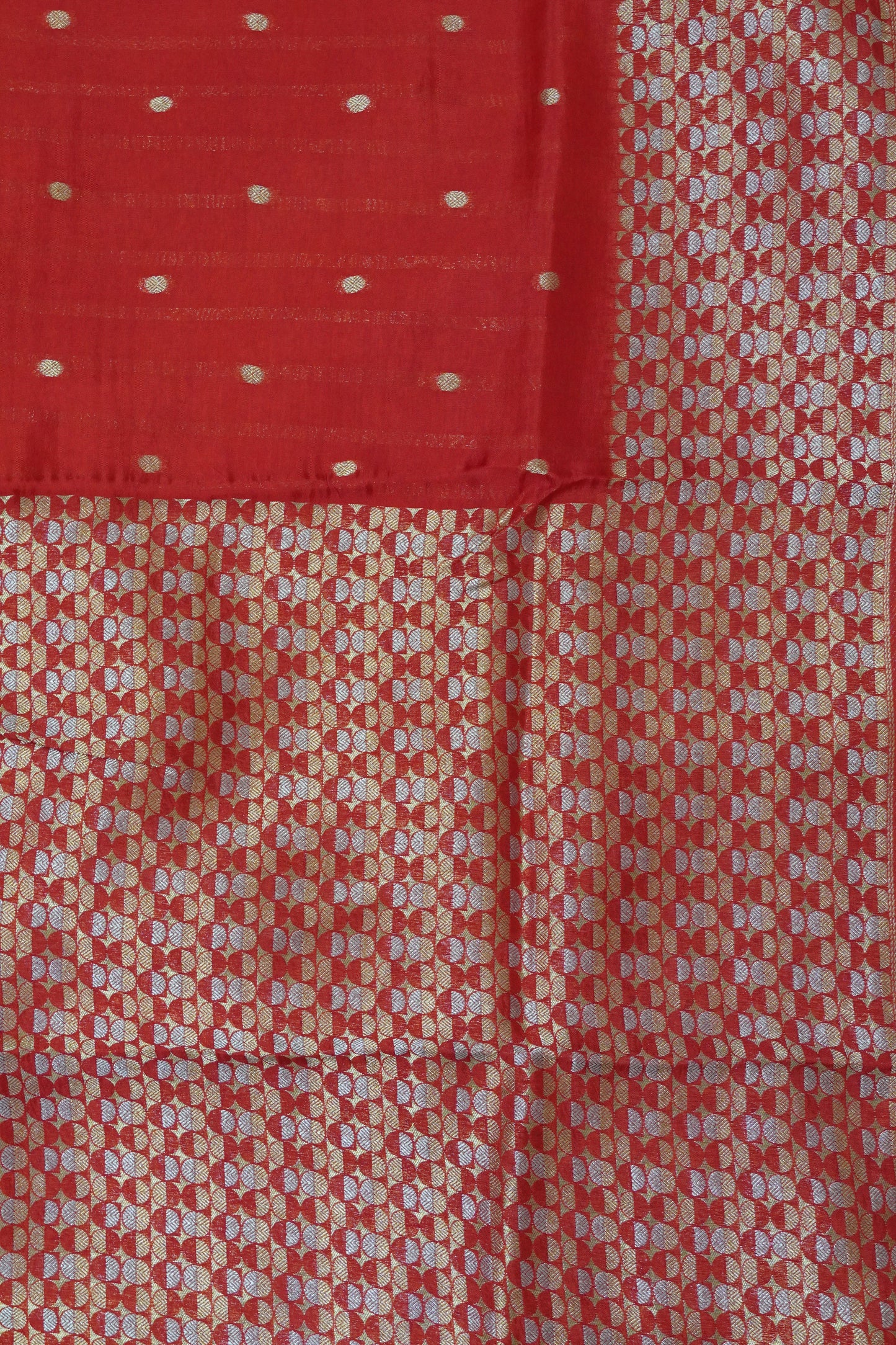 Banarasi Satin Saree - Zari Dots Red