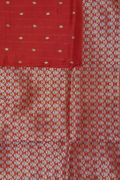 Banarasi Satin Saree - Zari Dots Red