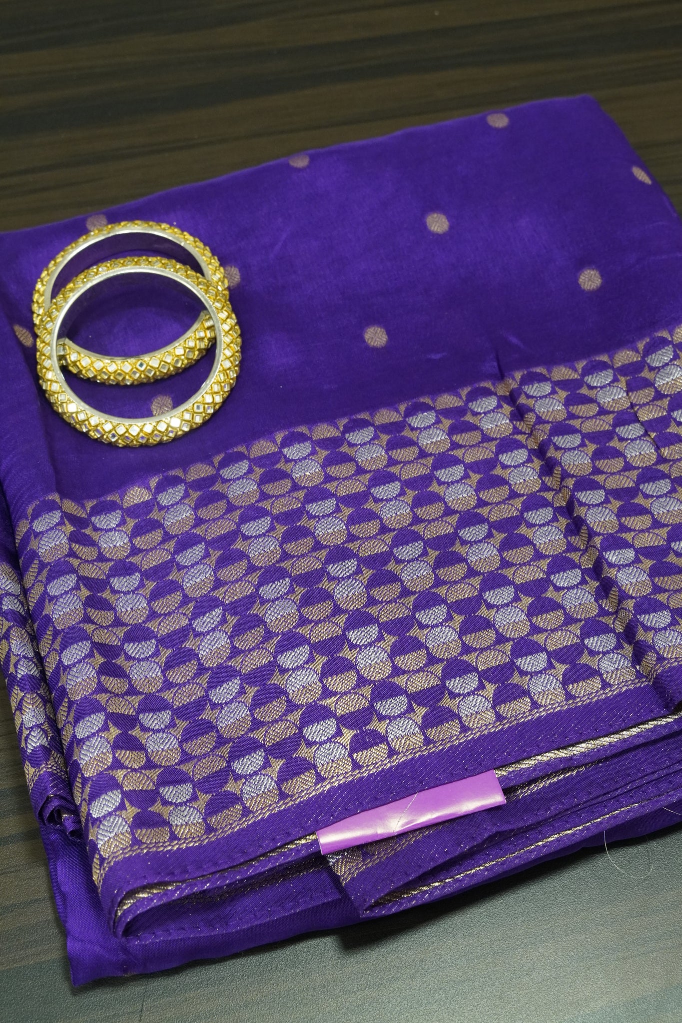 Banarasi Satin Saree - Zari Dots Voilet