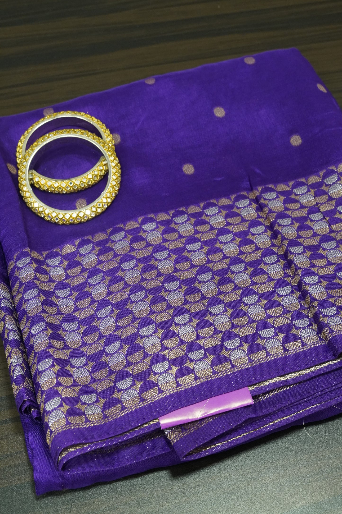 Banarasi Satin Saree - Zari Dots Voilet