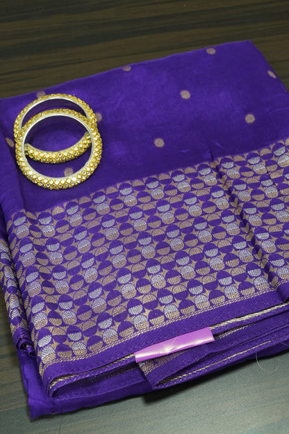 Banarasi Satin Saree - Zari Dots Voilet