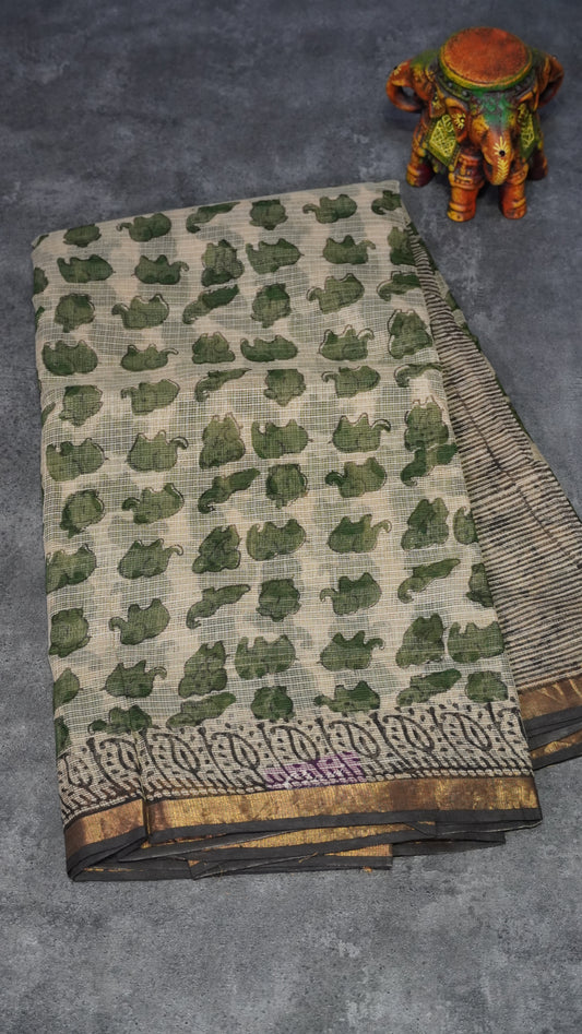 Kota Doria Cotton Saree Elephant Prints