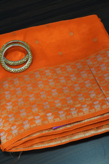 Banarasi Satin Saree - Zari Dots Orange