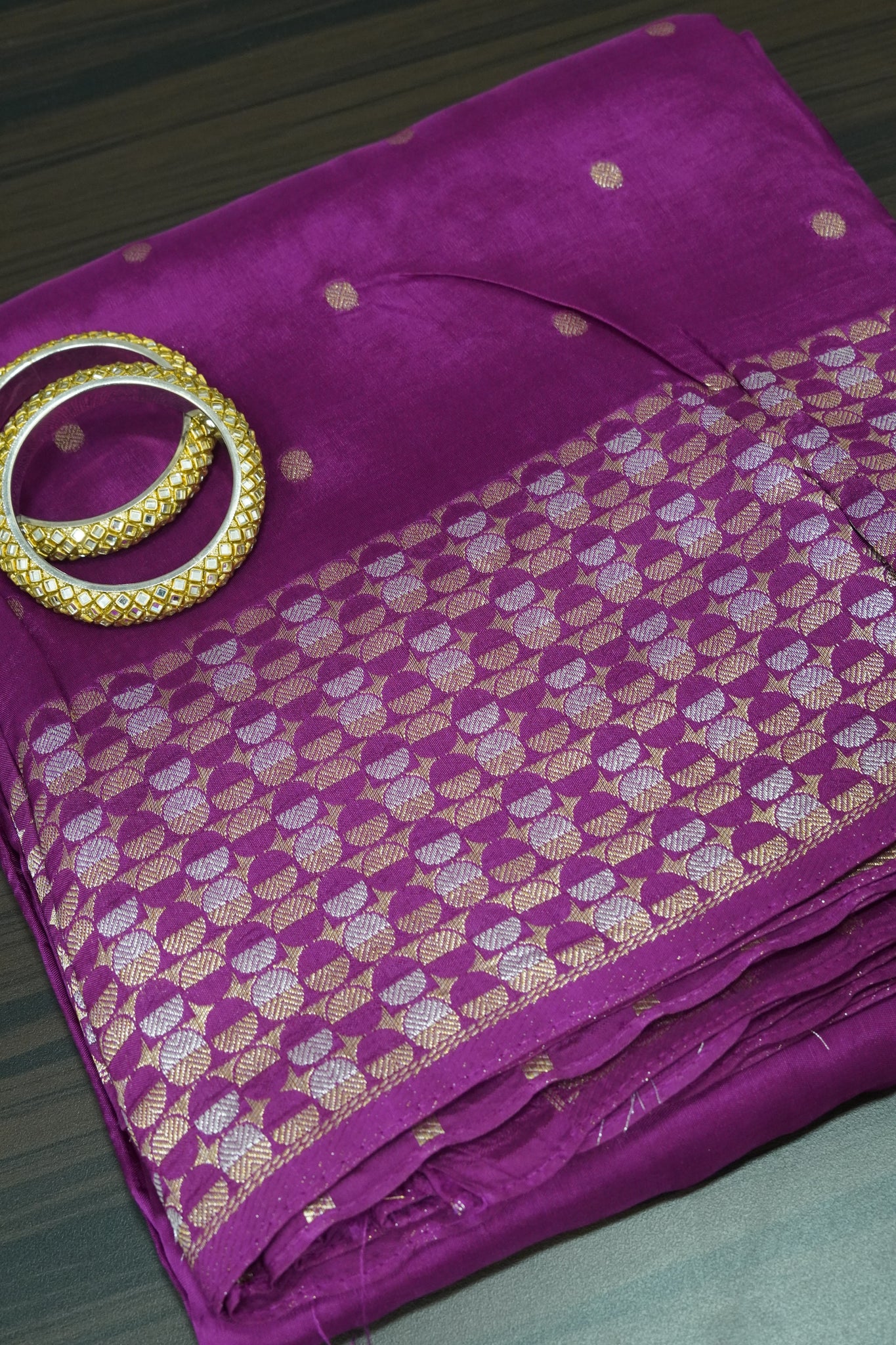 Banarasi Satin Saree - Zari Dots Wine