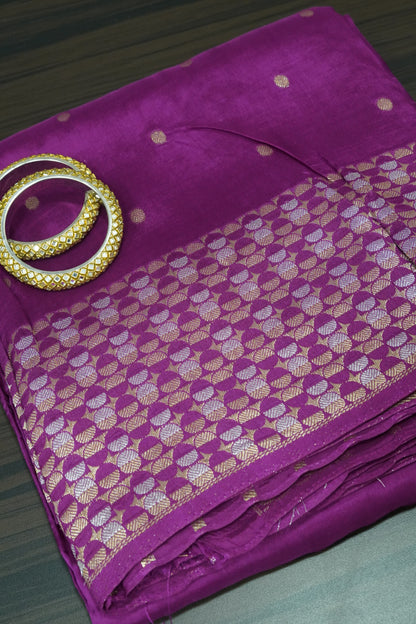 Banarasi Satin Saree - Zari Dots Wine