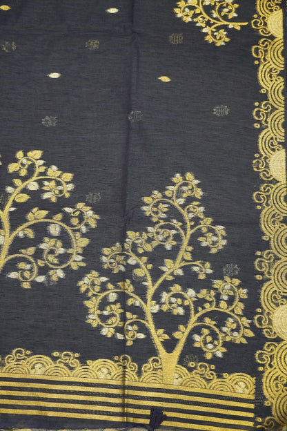 Linen Saree - Zari Border Blue
