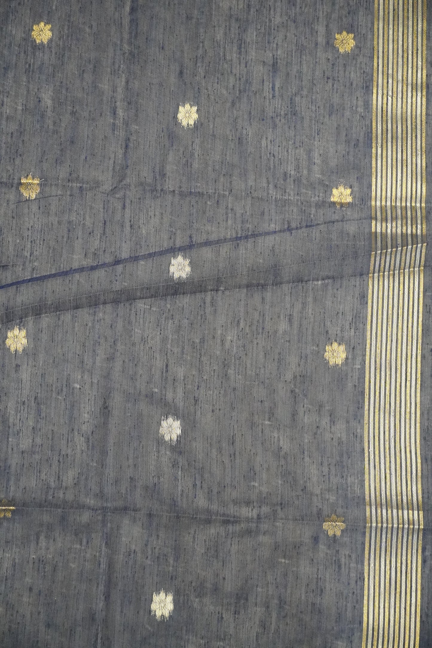 Linen Saree - Zari Border Blue