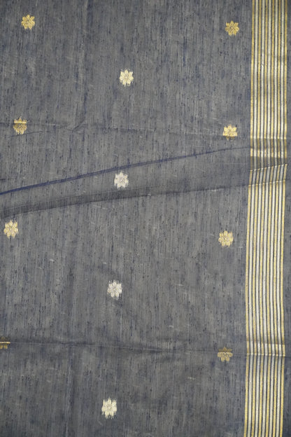 Linen Saree - Zari Border Blue