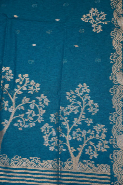 Linen Saree - Zari Border Sky Blue
