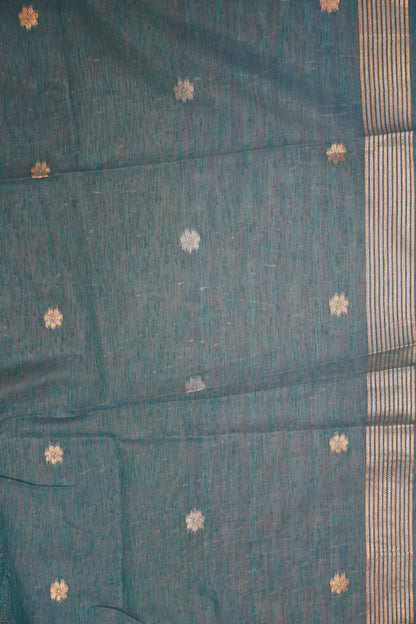 Linen Saree - Zari Border Sky Blue