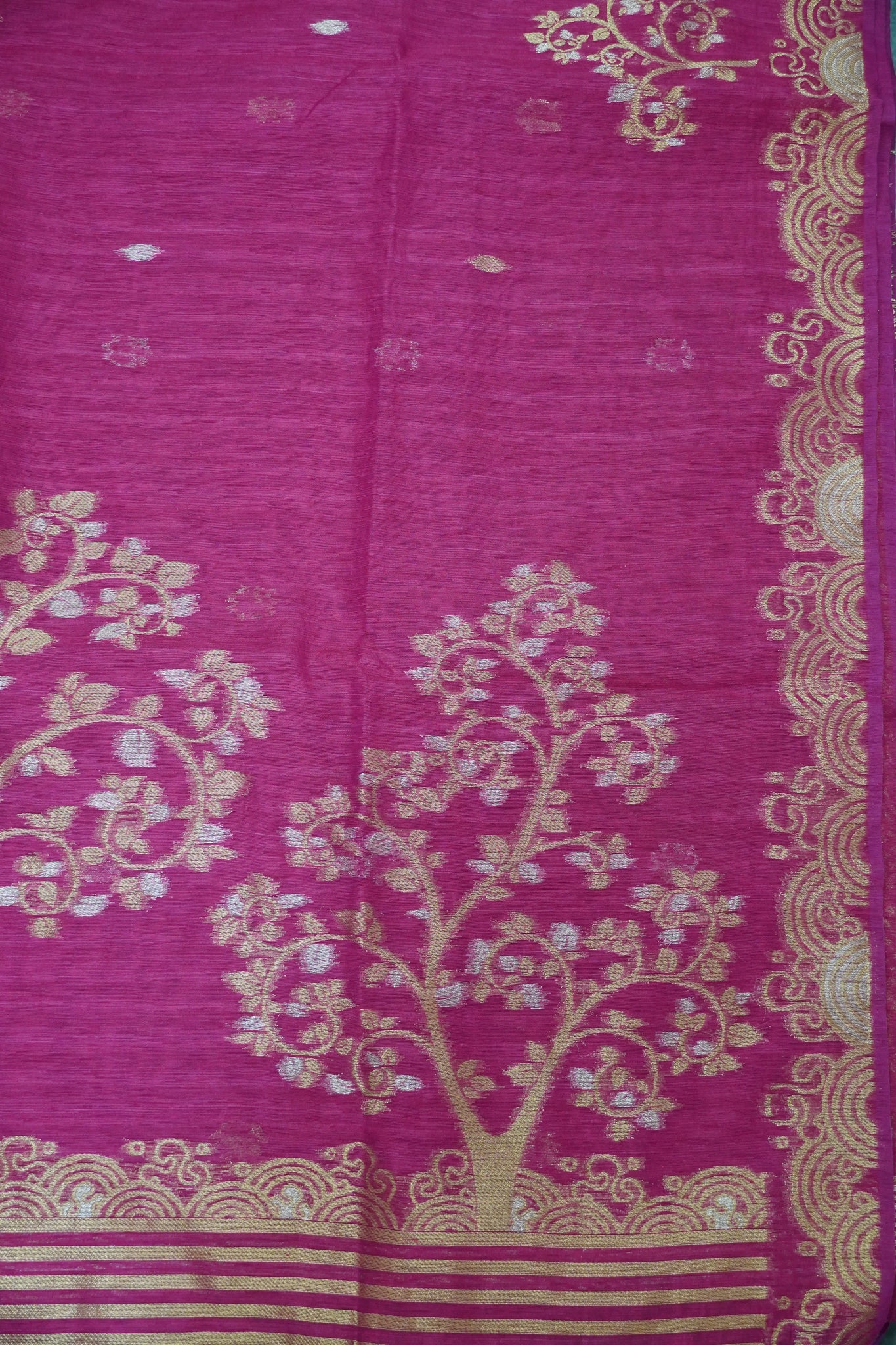 Linen Saree - Zari Border Rani Pink