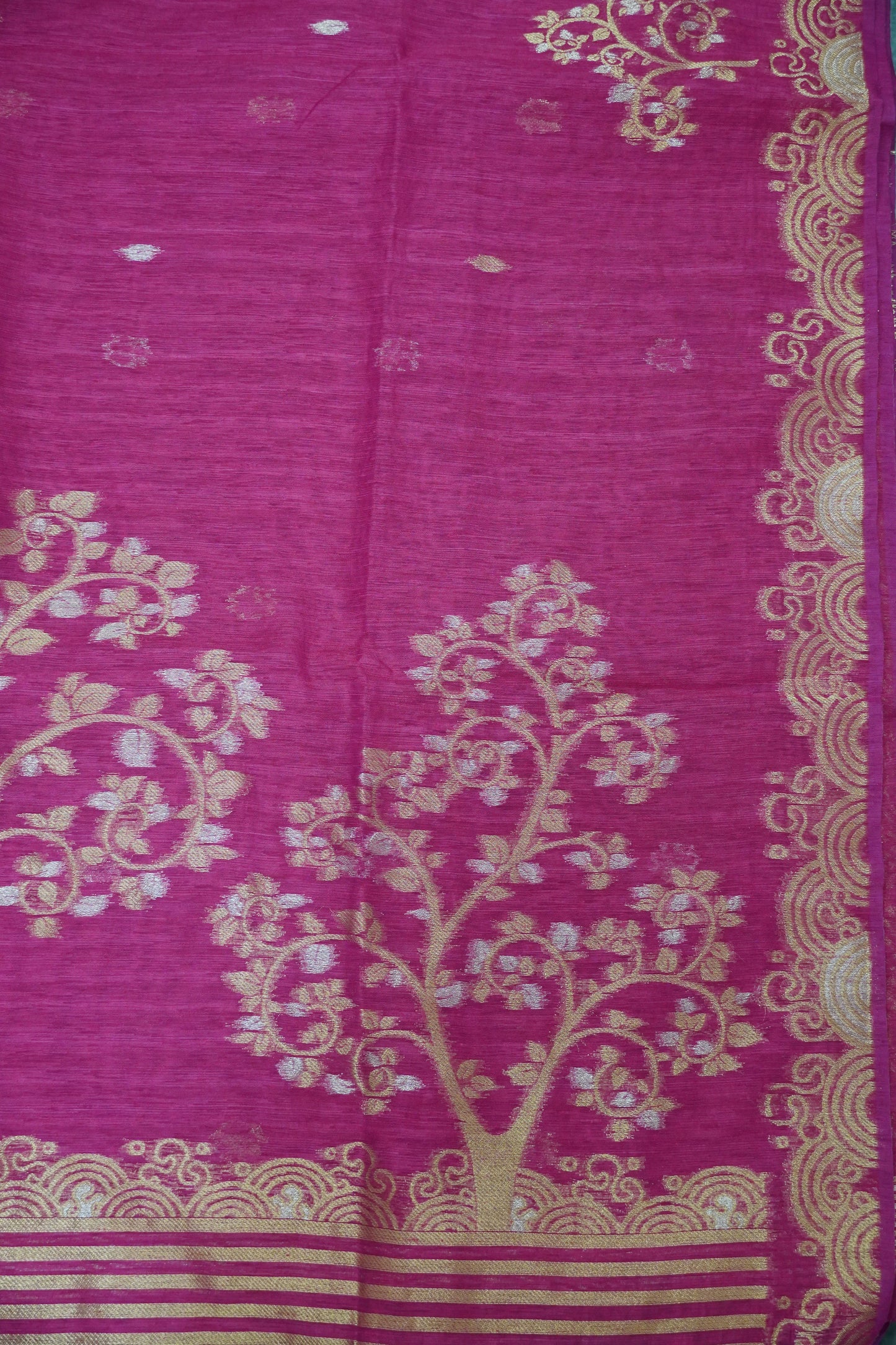 Linen Saree - Zari Border Rani Pink