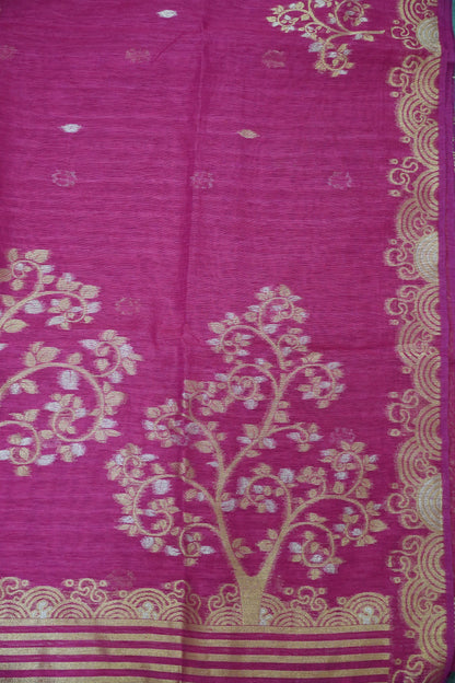 Linen Saree - Zari Border Rani Pink