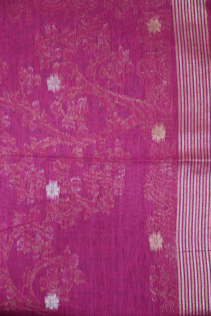 Linen Saree - Zari Border Rani Pink