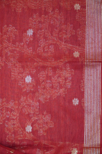 Linen Saree - Zari Border Red