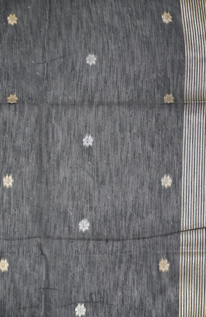 Linen Saree - Zari Border Black