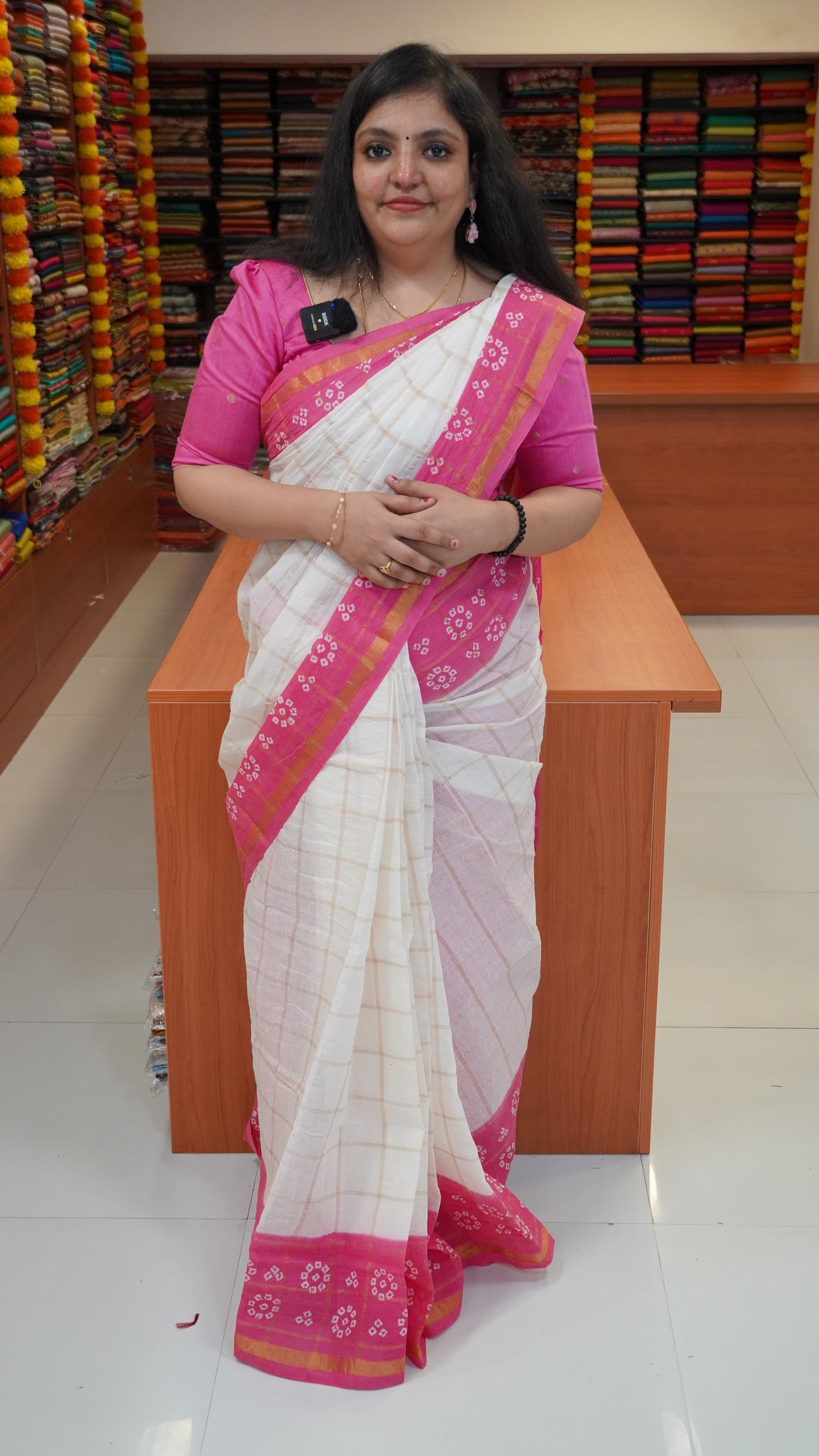 Sungudi Cotton Saree White to Pink