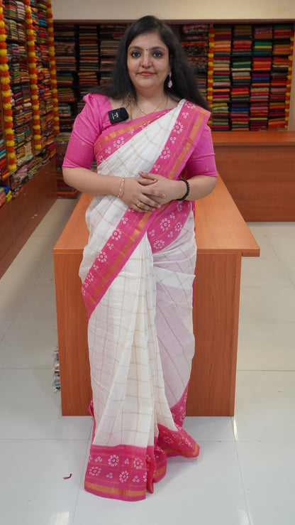 Sungudi Cotton Saree White to Pink