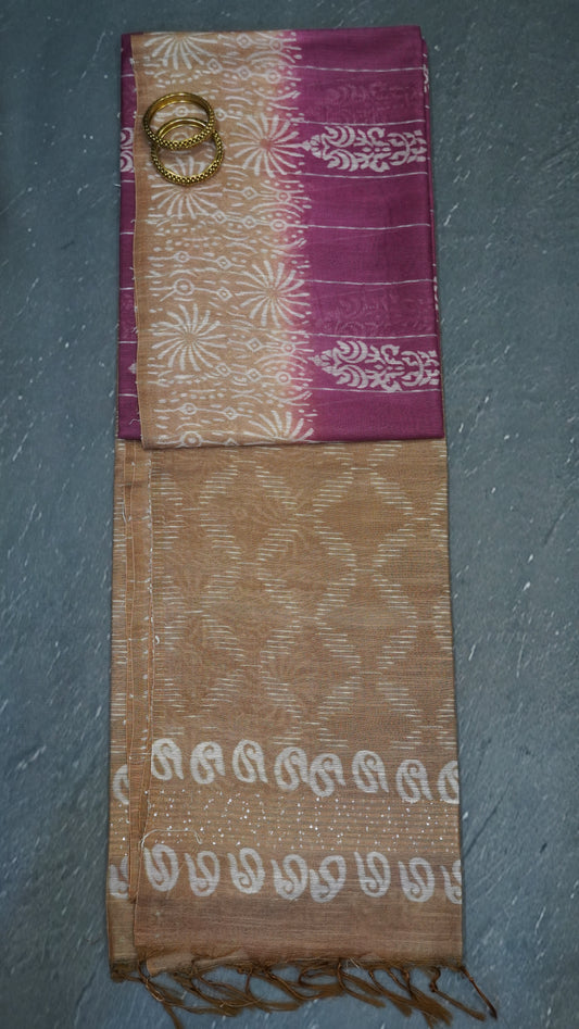 Bhagalpur Tussar Saree-Purple Manga Pattern