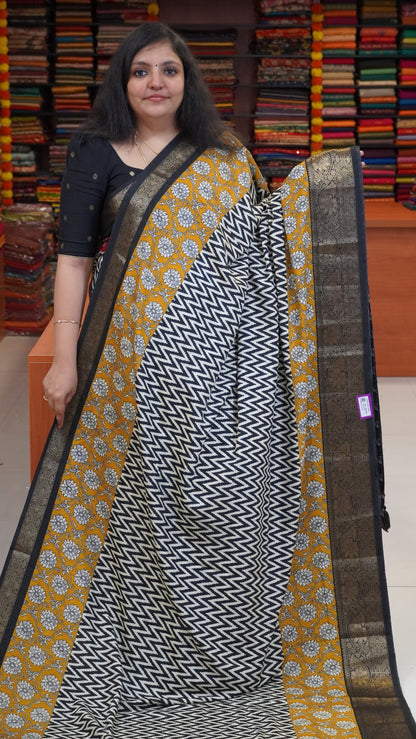 Jute Shiffon Saree Black to Mustard