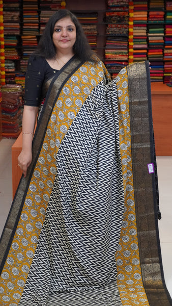 Jute Shiffon Saree Black to Mustard