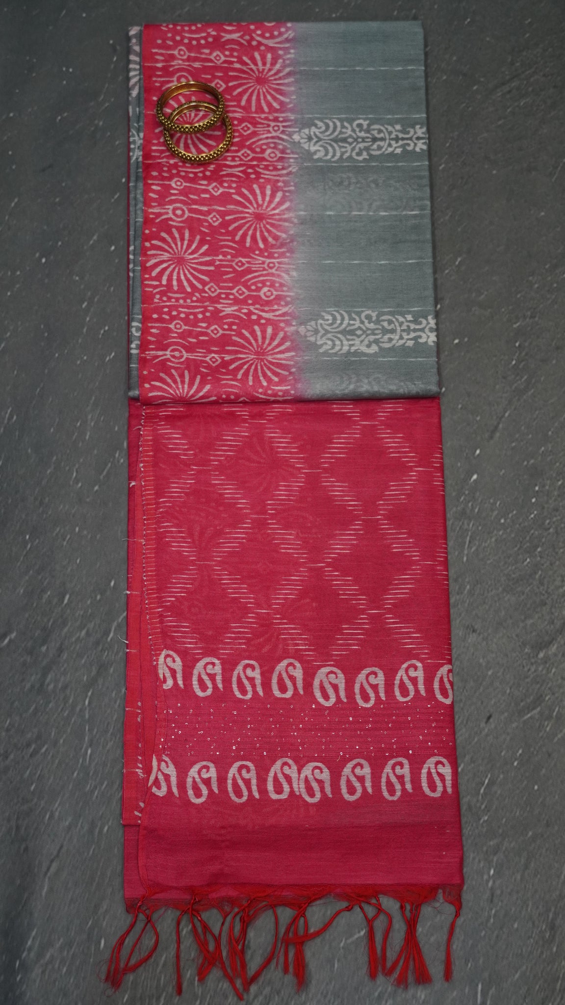 Bhagalpur Cotton Saree-Grey Manga Pattern