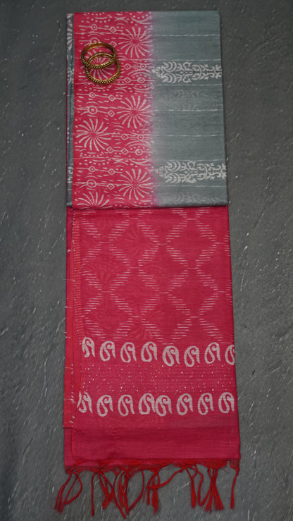 Bhagalpur Tussar Saree-Grey Manga Pattern