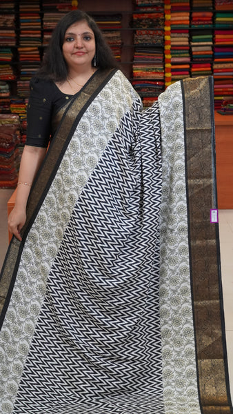 Jute Shiffon Saree Black to White