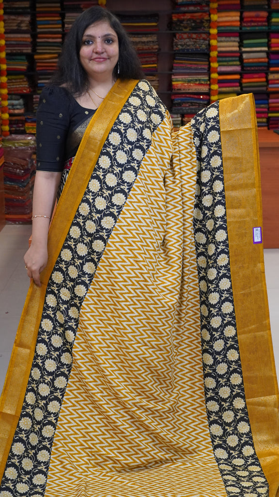 Jute Shiffon Saree Mustard to Black
