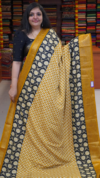 Jute Shiffon Saree Mustard to Black